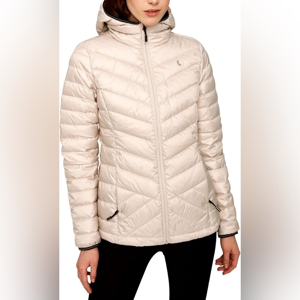Lole Emeline Cream Spring Coat Quilted Packable Puffer Jacket Chevron XS